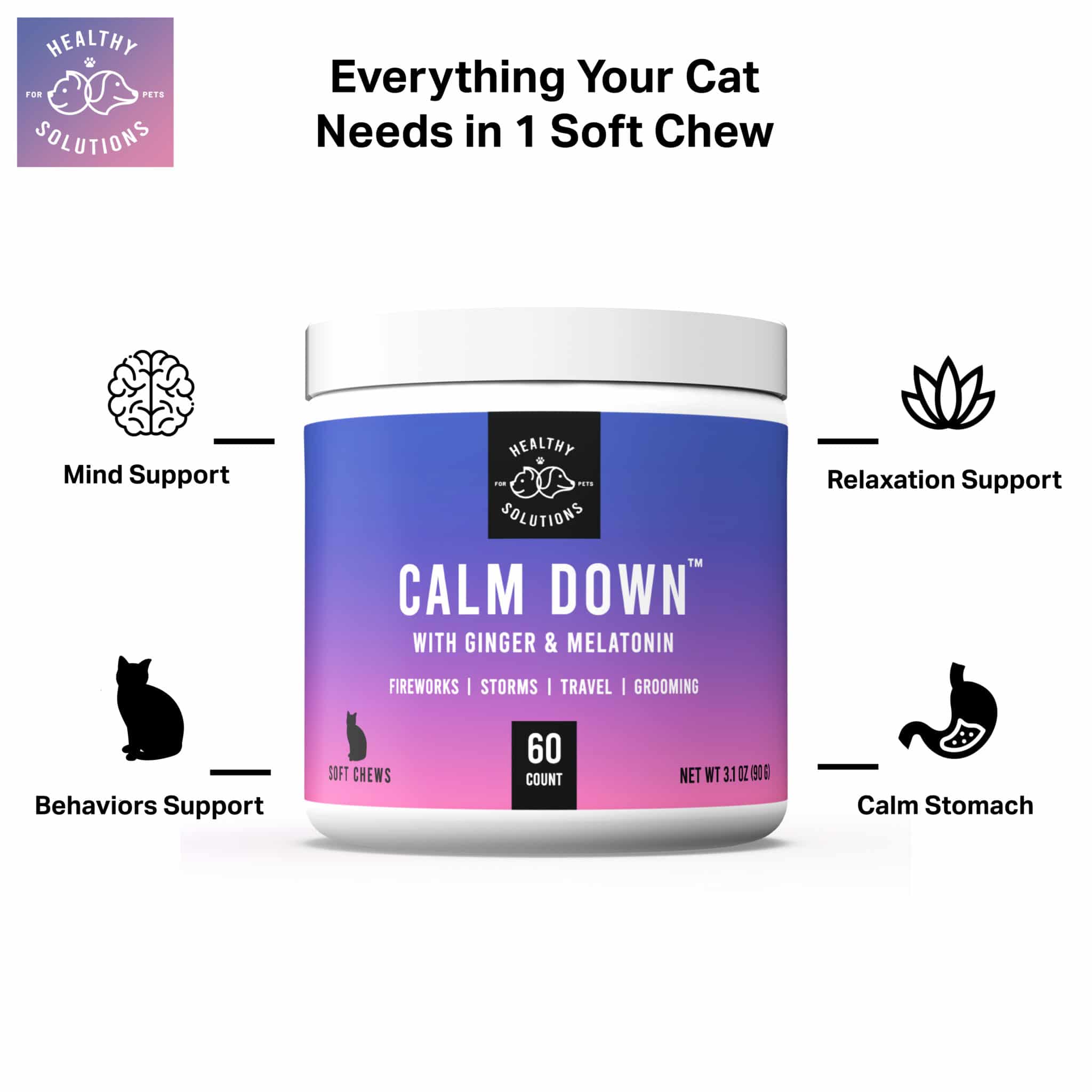 Cat Calming Aid Soft Chew Supplement with Ginger and Melatonin